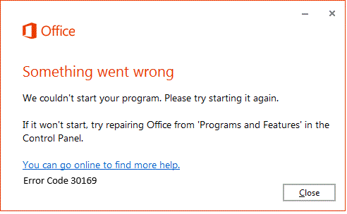 Fix: Microsoft Installation Office Error Code 30169, 30169-29